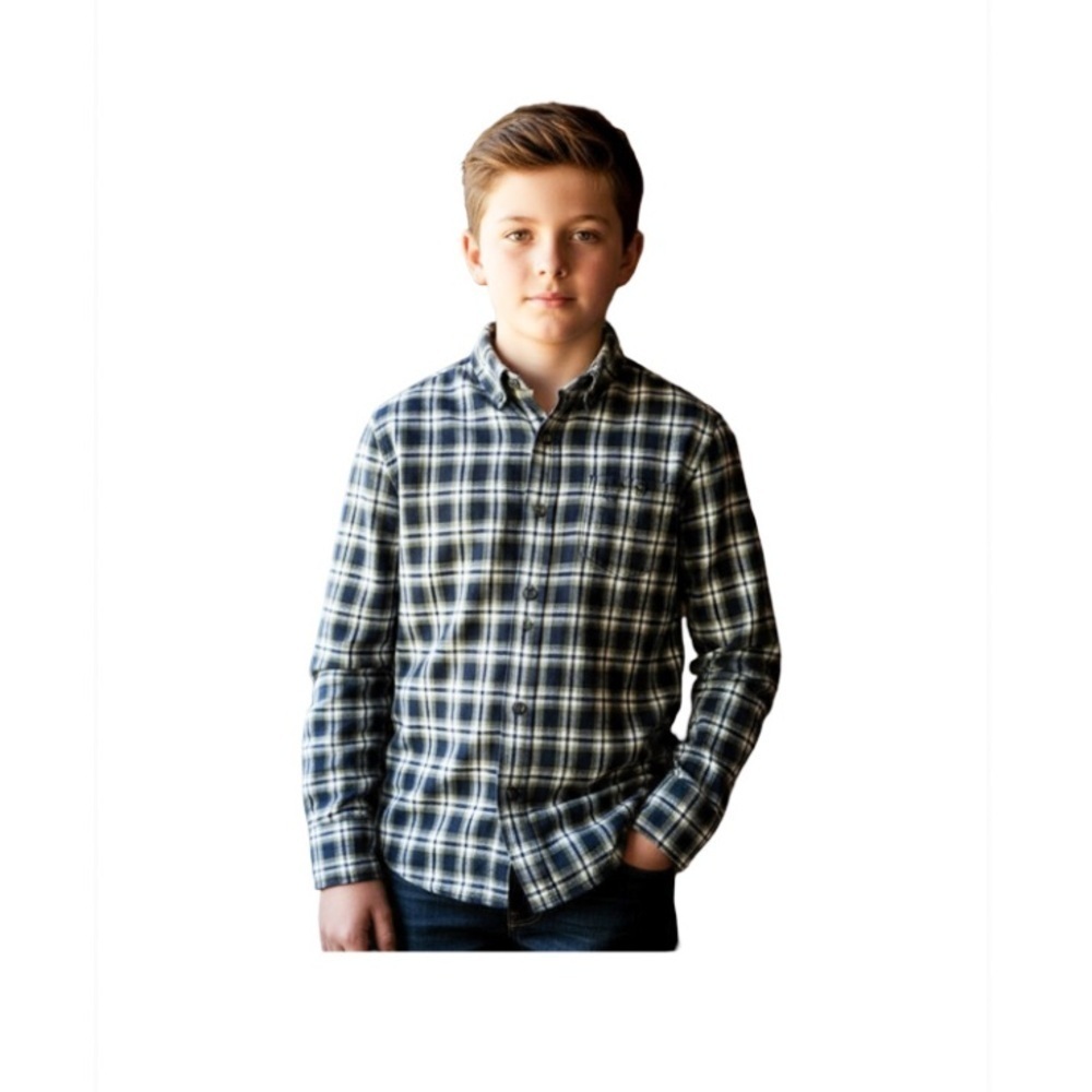 Janie and Jack Boys Navy Plaid Button Down Shirt Size 10 Classic Preppy - Picture 5 of 5